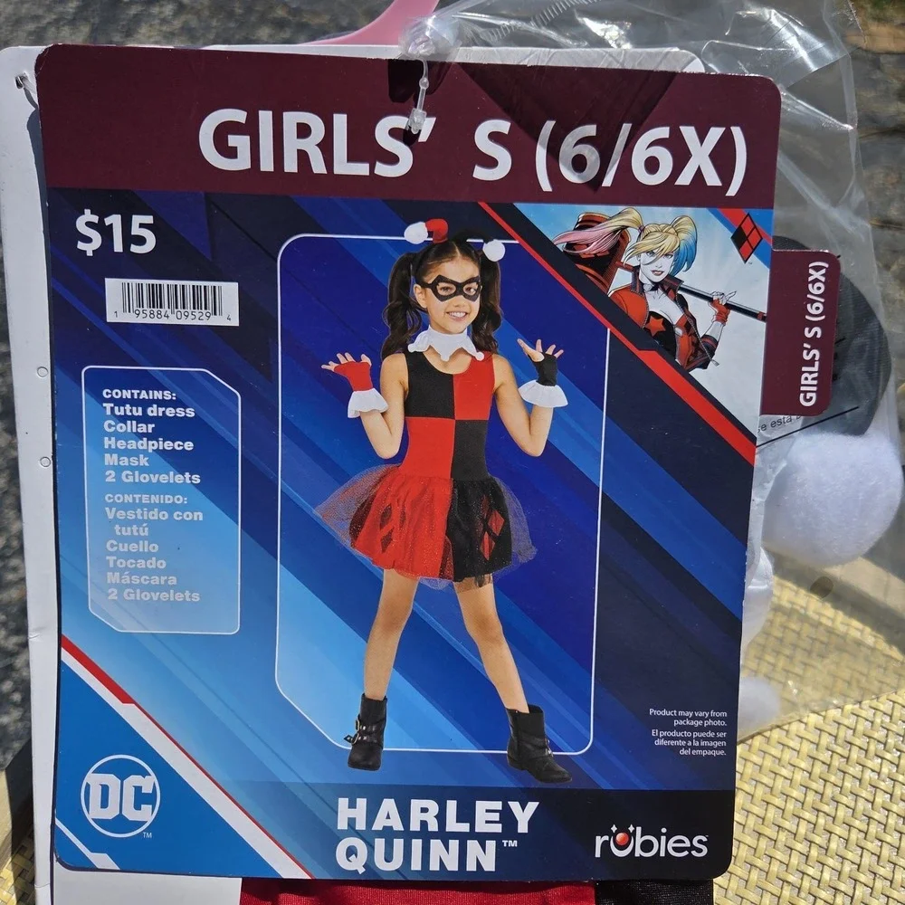 NEW Rubies Girls S (6/6X) DC Harley Quinn Complete 6 Piece Halloween Costume Set - Picture 3 of 4
